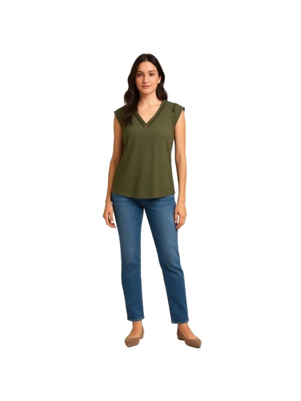 Grace Elements Sleeveless Blouse Lattice Trim V-Neck Sz S
